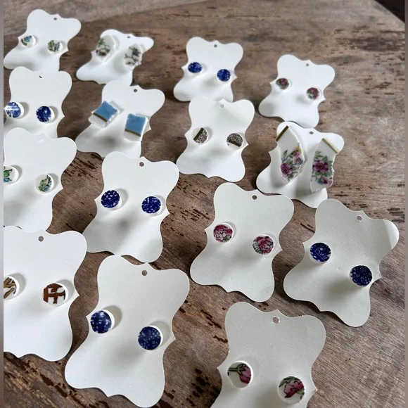 Handmade Broken China Earrings Fancy Aqua Blue Green Small Circle Beach Vintage - Picture 10 of 10